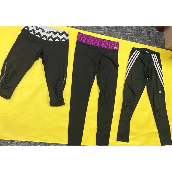 PINK Victoria Secret Yoga Pants LOT of 3 Size‎ Small Black Adidas Lululemon EUC - Picture 1 of 16
